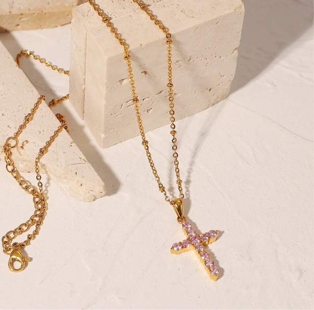 Pink Cross Necklace